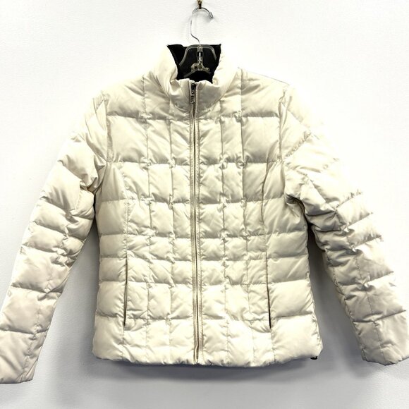 EEDDIE BAUER Goose Down Jacket Quilted Puffer Coat Womens S White Zip Pockets - Picture 1 of 11